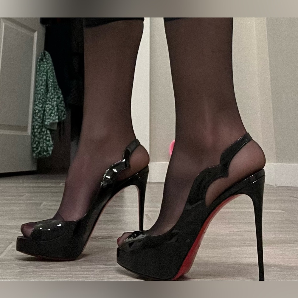 Christian Louboutin Black Peep-Toe Heels